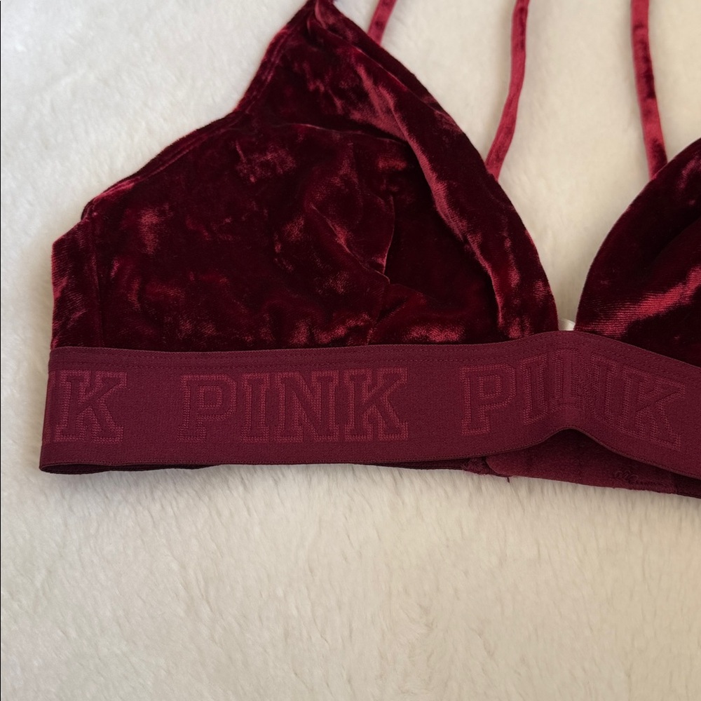 NWT PINK Victoria's Secret Burgundy Velvet Bralette Size M - Picture 2 of 9